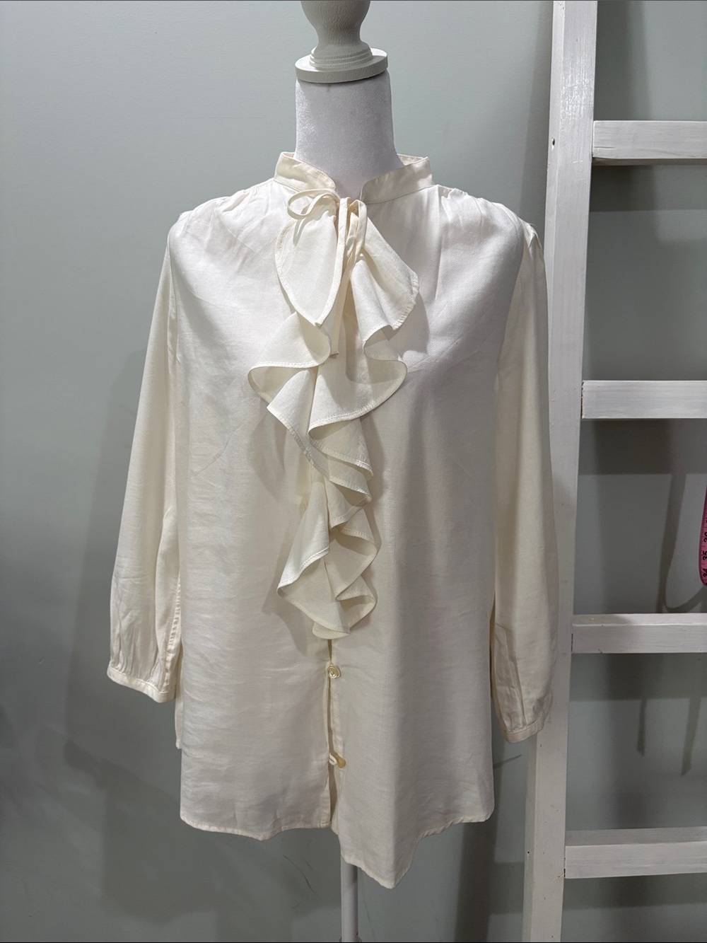 Lauren ralph lauren Women's New Ivory Ruffled Button Down Shirt Top